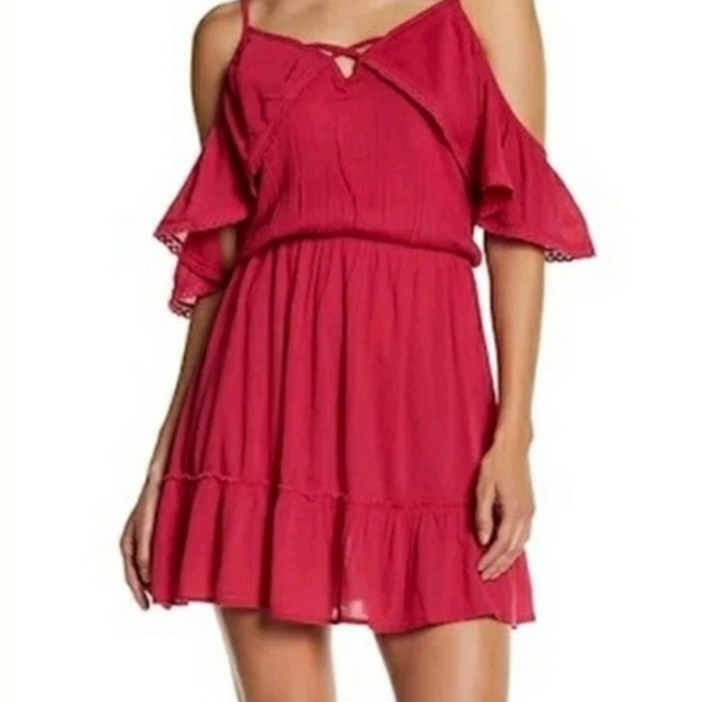 WILD PEARL Adorable cold shoulder Sheath mini dress!! Hot Pink Rose